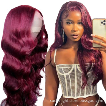 HF Beauty Hair Burgundy Color Wig Deep Body Wave Brazilian Human Hair Wigs Virgin Human Hair Lace Wigs